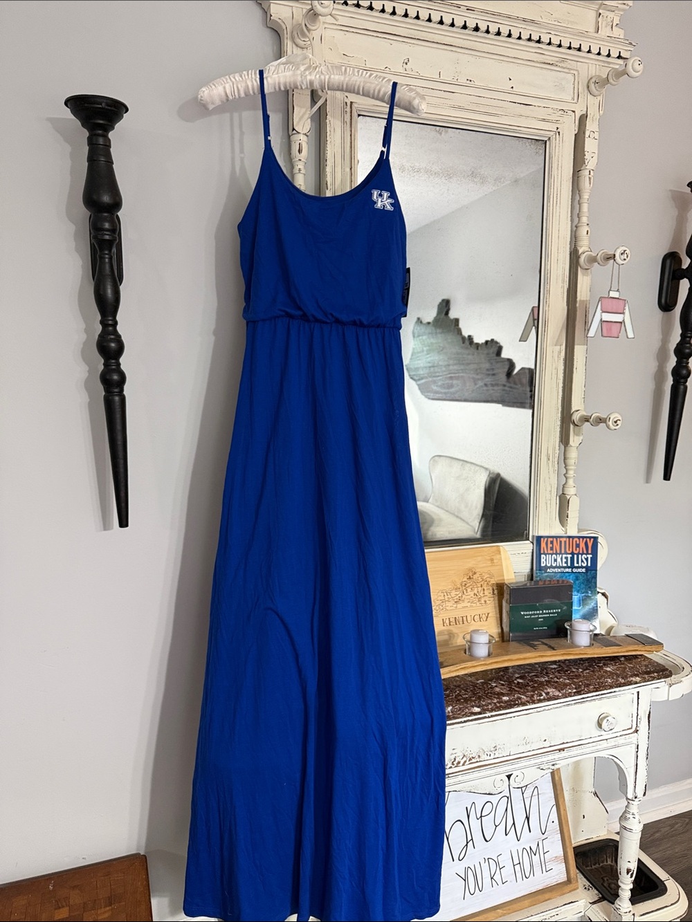 UK Kentucky Blue Maxi Dress with Spaghetti Straps